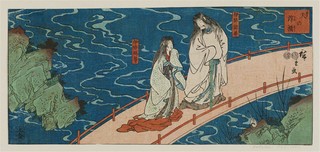 th-Izanami e Izanagi sul ponte fluttuante del cielo - stampa di Hiroshige